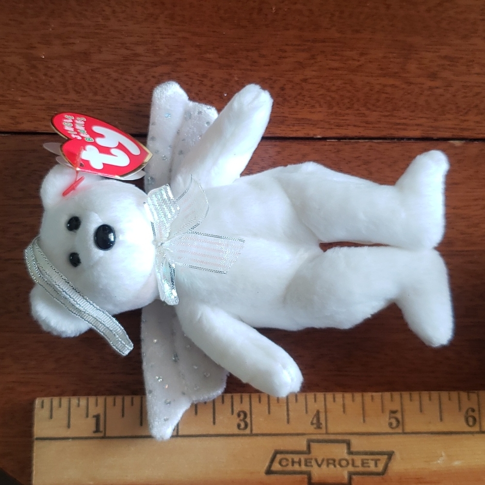 2 TY JINGLE BEANIES Angle Bear Herald White Snowman  snowcap with tags ornaments - Picture 9 of 10